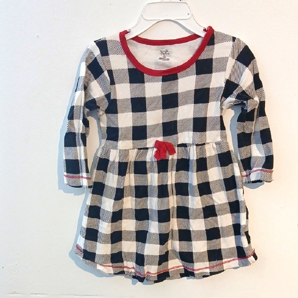 Black and White Checkered Dress with Red Accents